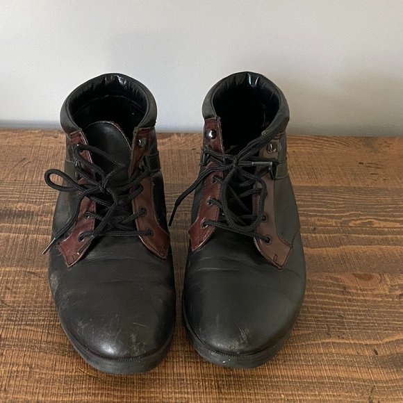 Vintage DANEXX  Black w/ Forest Green  stripe Lace-up Ankle Boots - Picture 1 of 6